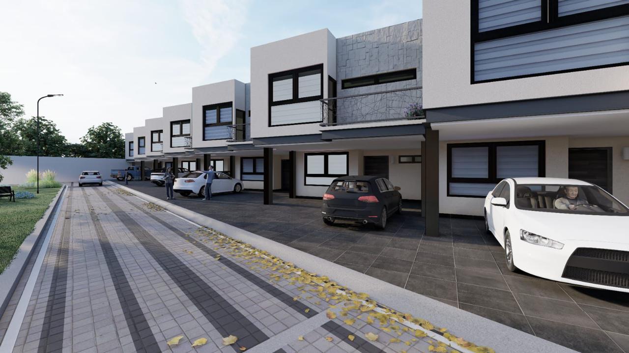 Villas Zacango — fachada residencial contemporánea al atardecer