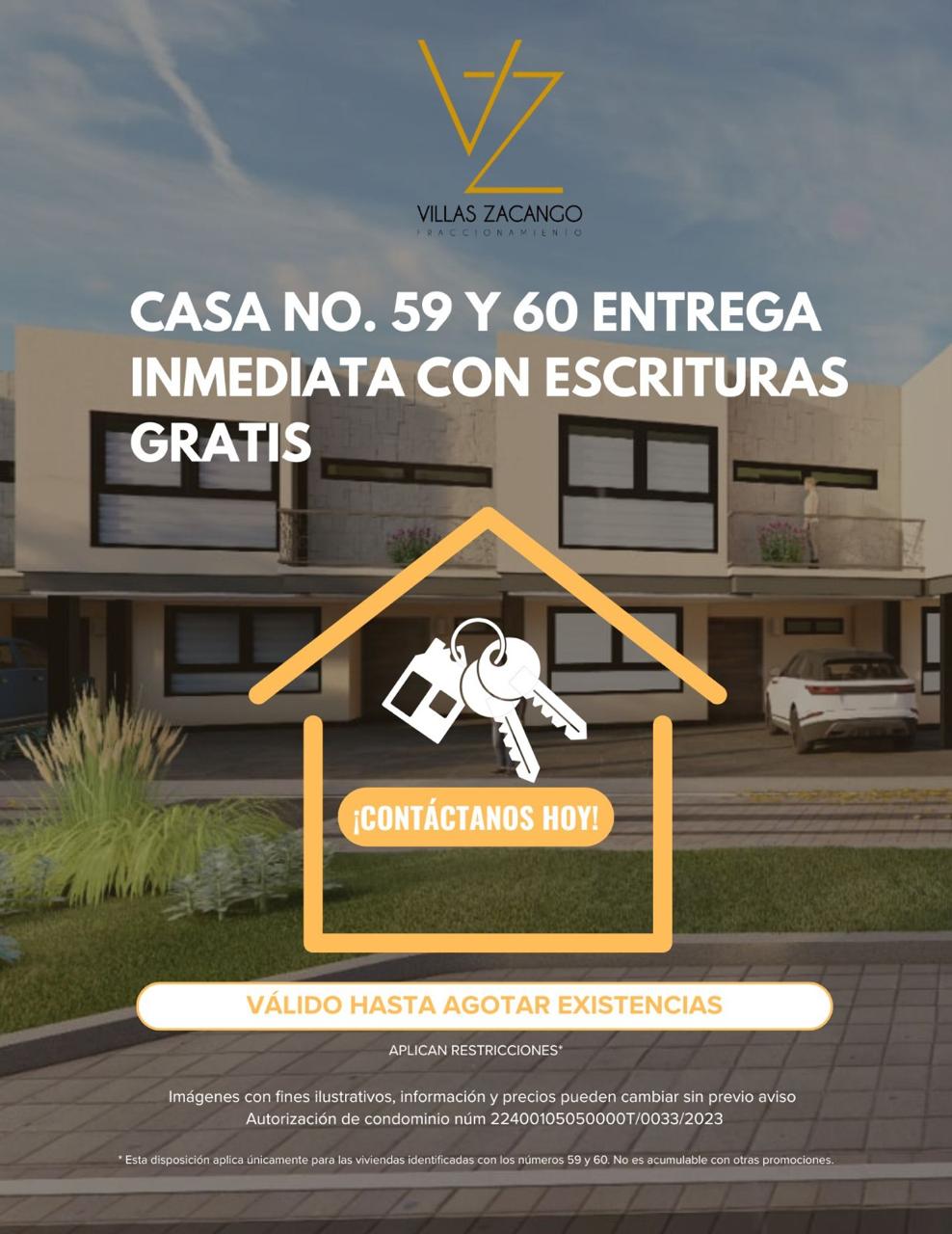 Promoción Villas Zacango: casas 59 y 60 con escrituras gratis y entrega inmediata